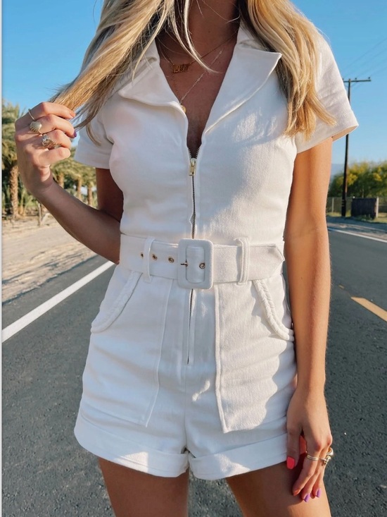 Show Me Your MuMu Pants - Show Me Your MuMu White Short Sleeve Belted Romper